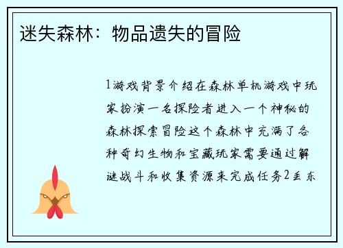 迷失森林：物品遗失的冒险