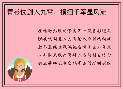 青衫仗剑入九霄，横扫千军显风流